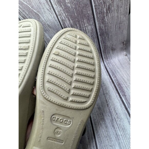 Crocs Patricia Two Toned Taupe Low Wedge Slip On Sandal Women's Size 10 - Picture 10 of 11